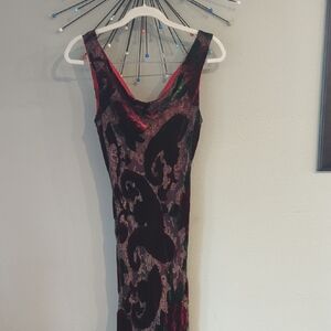 Y2K Whimsigoth Velvet Burnout Dress  Asymmetrical Floral Fairy Grunge Goth Silk